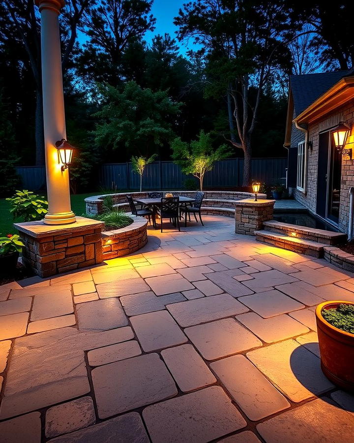 Bluestone Patio with Outdoor Lighting for Evening Elegance