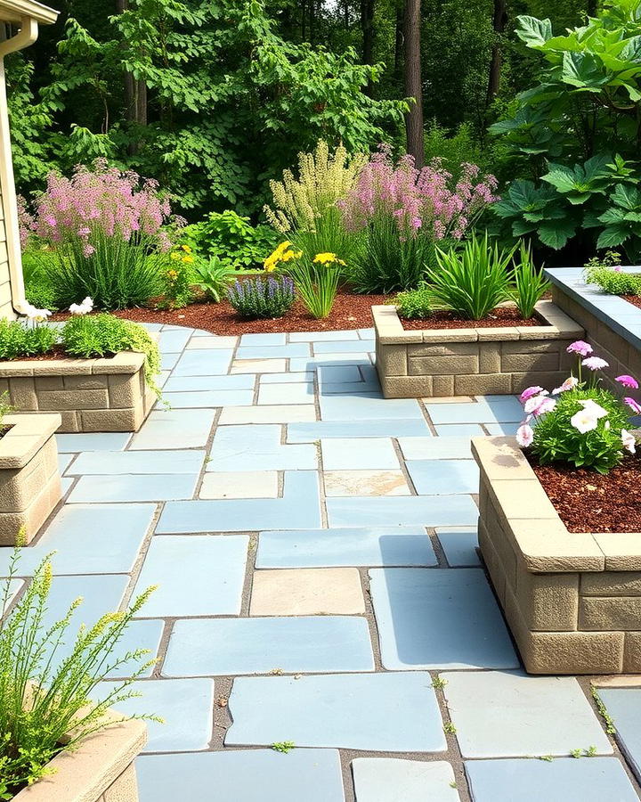 Bluestone Patio with Raised Garden Beds for Natural Beauty