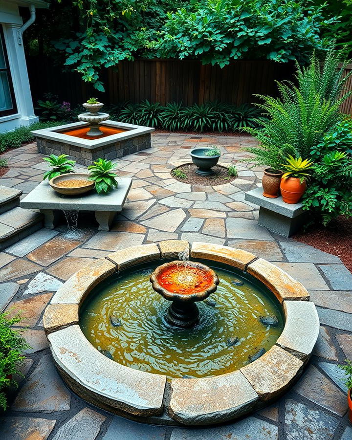 Bluestone Patio with Water Features for Serenity