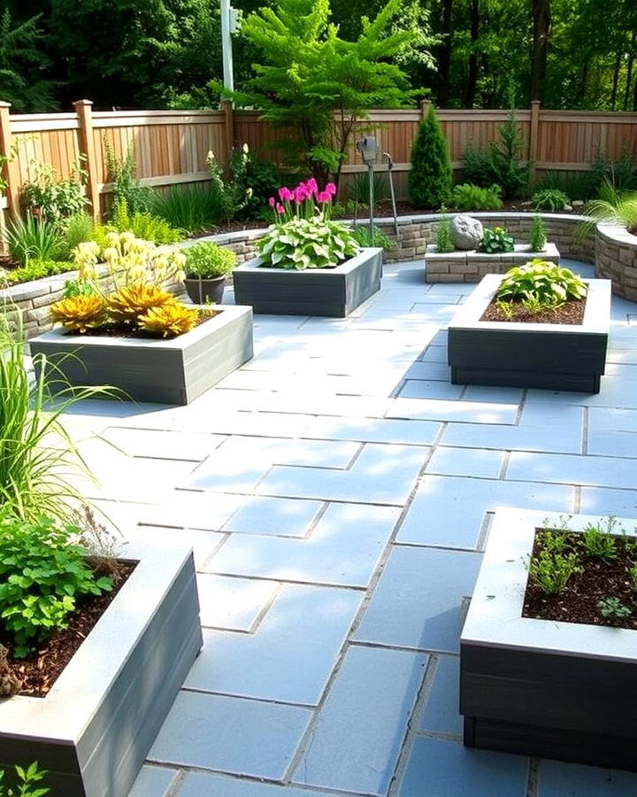 Bluestone Patios with Raised Garden Beds