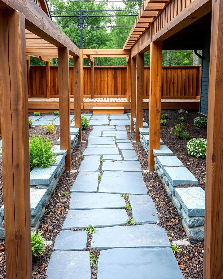 Bluestone Walkway Encased in Wooden Frames