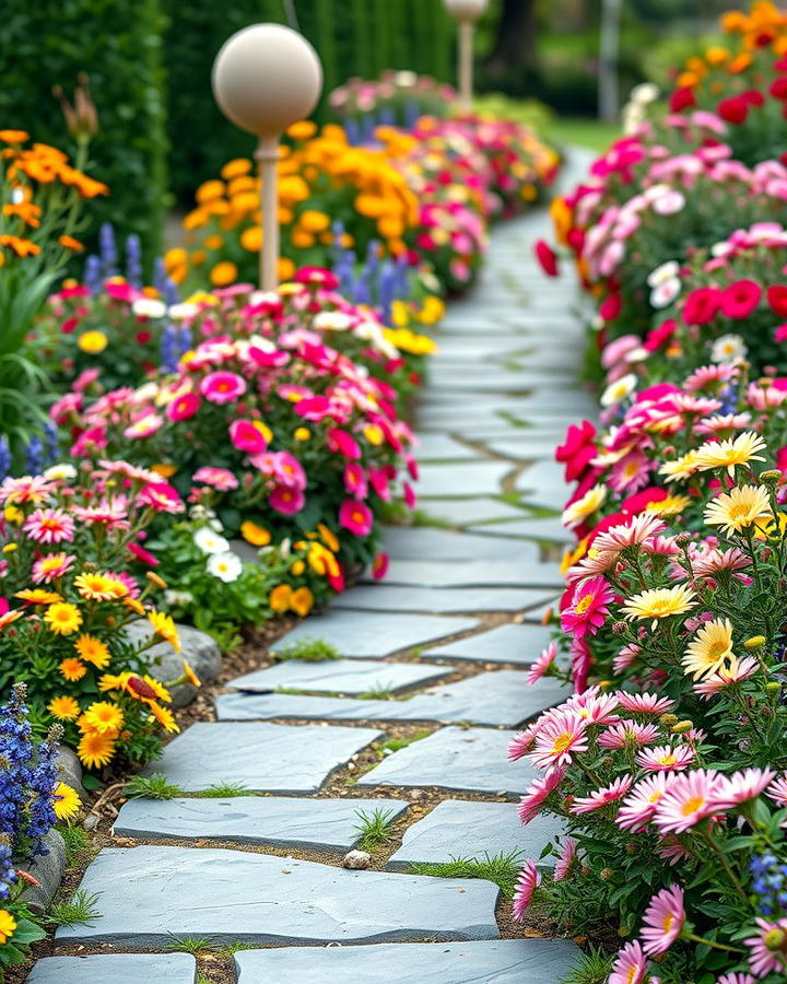 Bluestone Walkway with Flowering Plant Borders