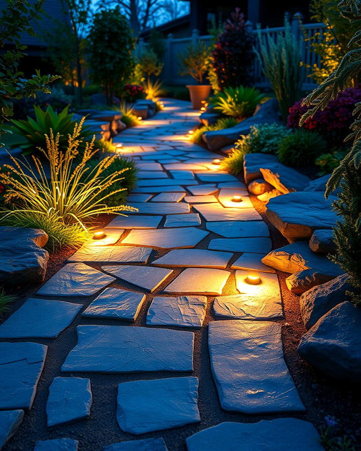 Bluestone Walkway with Outdoor Lighting