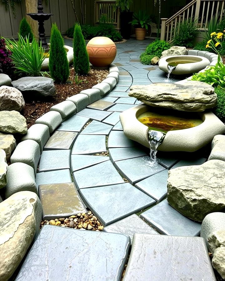 Bluestone Walkway with Water Features 2