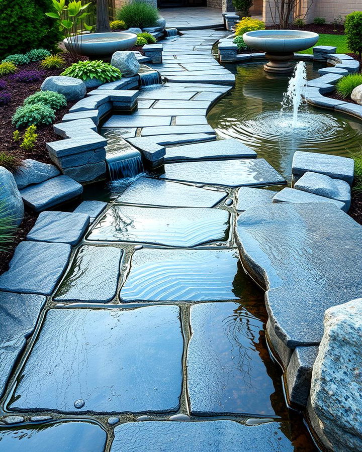 Bluestone Walkway with Water Features