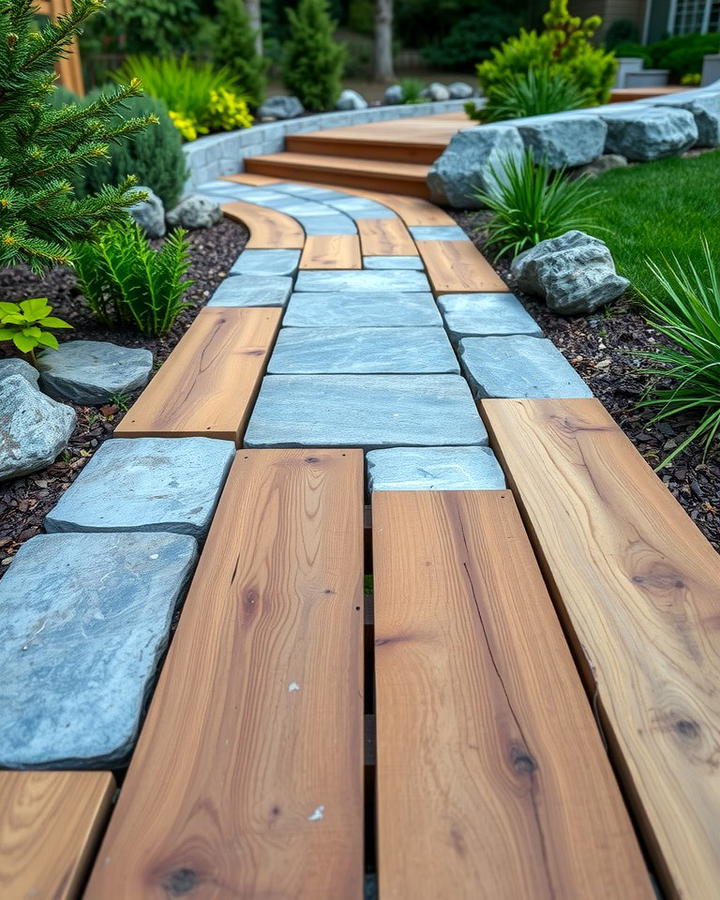 Bluestone and Wood Combination Walkway