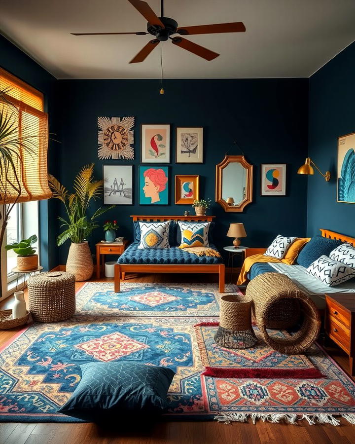 Bohemian Dark Blue Bedroom