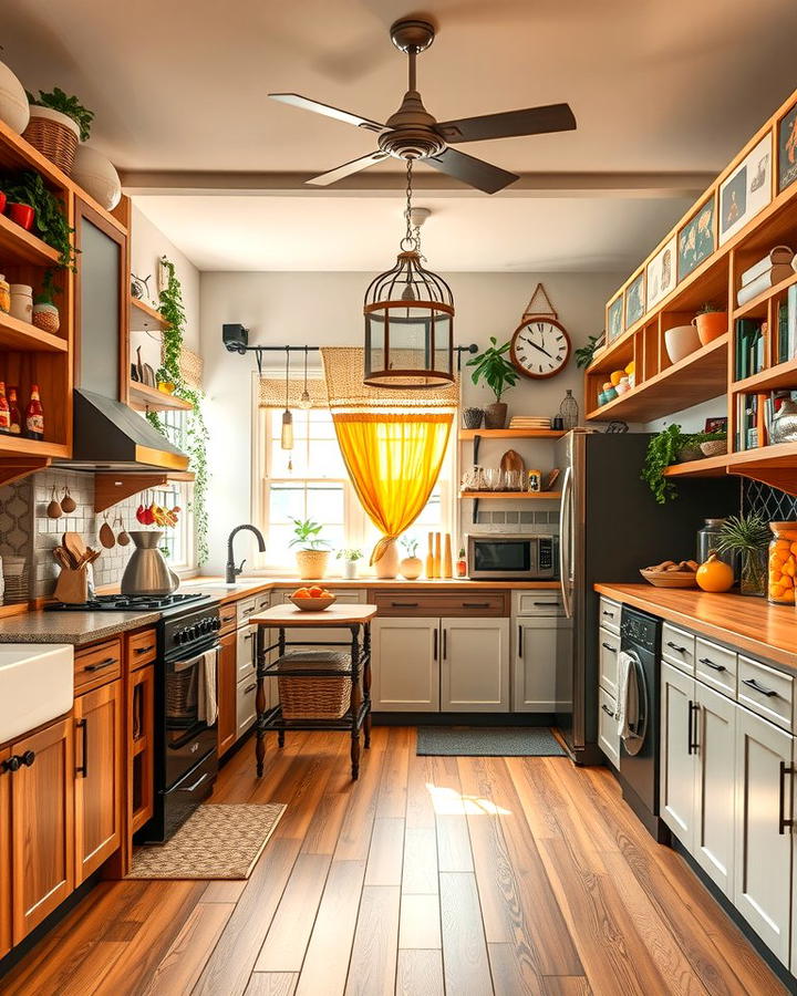 Bohemian Inspired Kitchen with Light Wood Floors