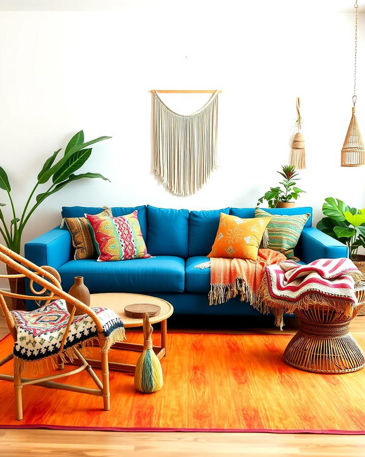 Boho Chic Blue Couch Living Room