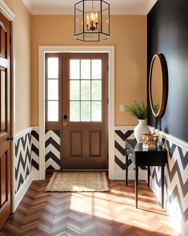 Bold Chevron Patterned Wainscoting