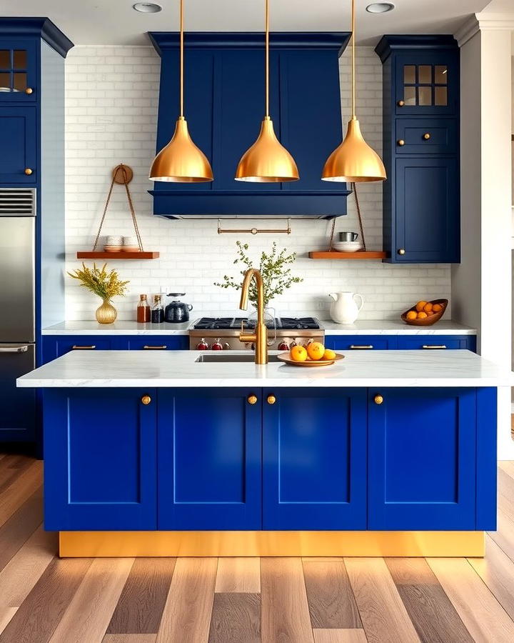 Bold Cobalt Blue Island with Gold Accents