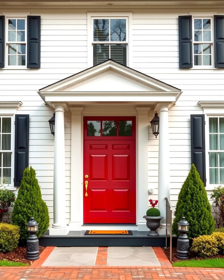 Bold Contrast with Dark Red Against White Exteriors