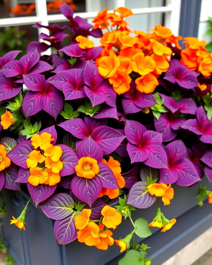 Bold Contrast with Purple Heuchera and Orange Nasturtiums