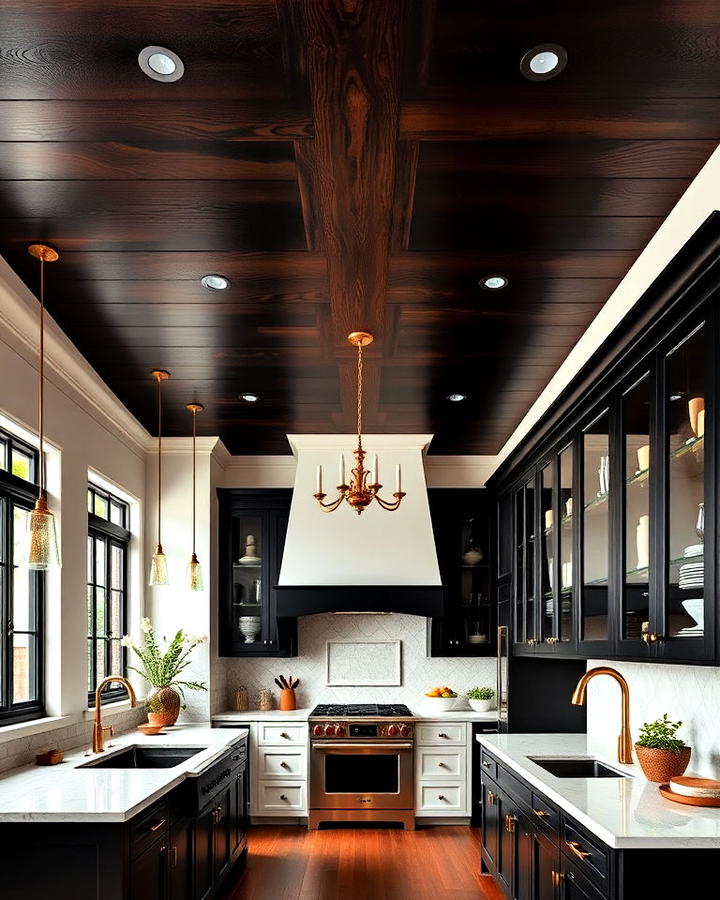 Bold Dark Stained Wood Ceiling