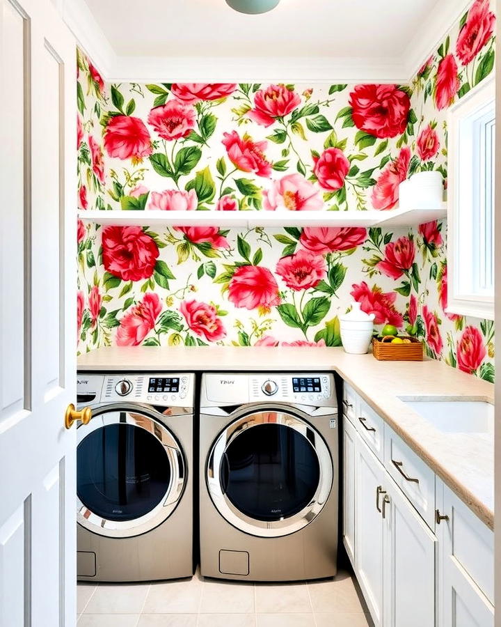 Bold Floral Patterns Laundry Room Wallpaper