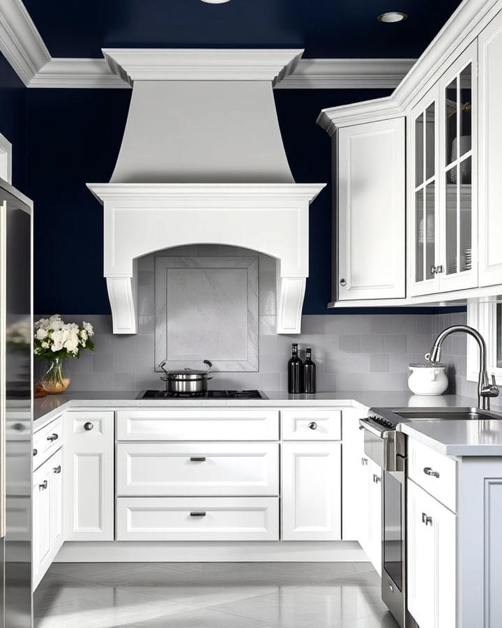 Bold Navy Walls with White Accents