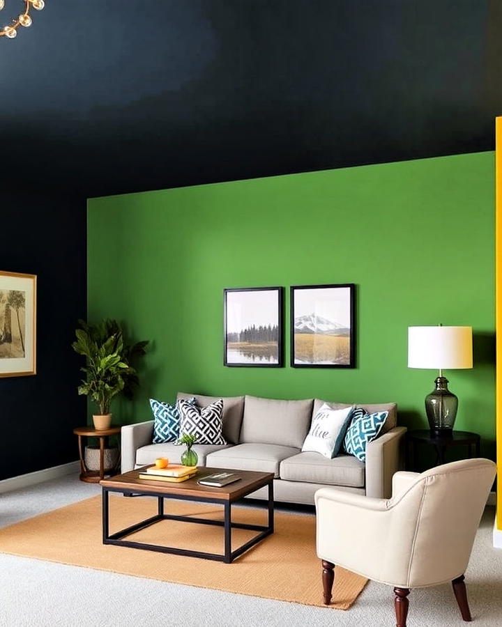 Bold Paint Color Accent Wall Basement