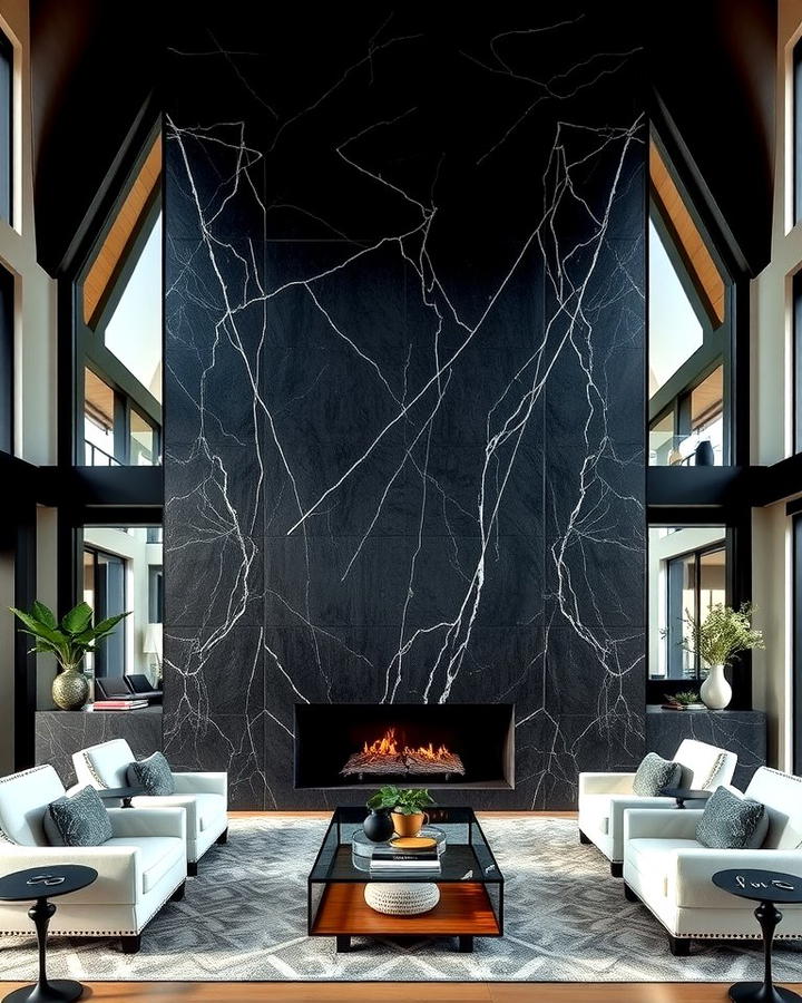 Bold Statement with Oversized Black Stone Mantel