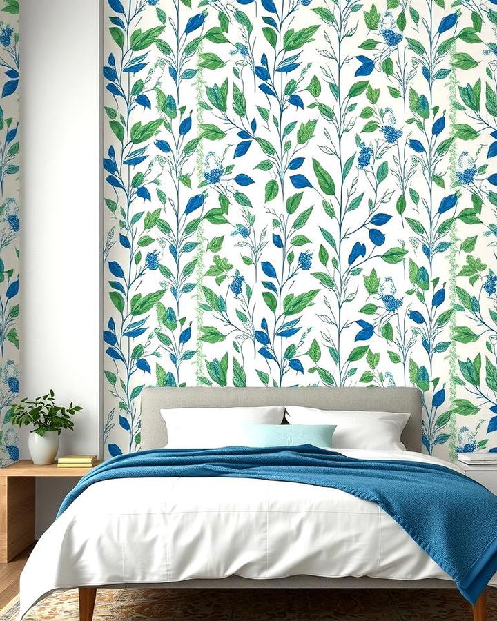 Botanical Blue and Green Wallpaper