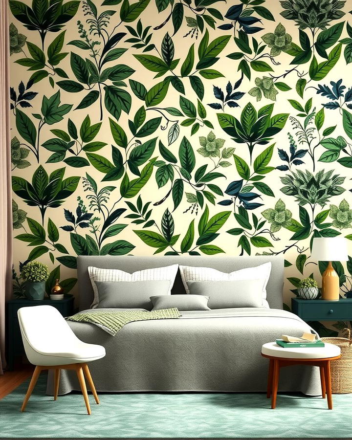 Botanical Wallpaper in Green and Beige