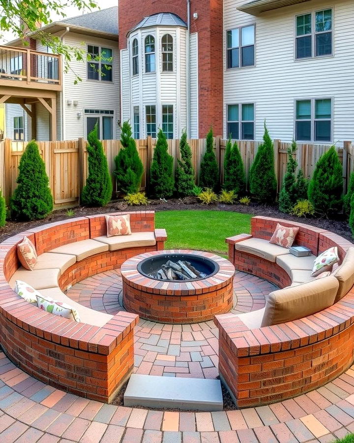 Brick Fire Pit with Built in Seating