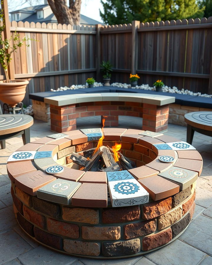 Brick Fire Pit with Decorative Inlays