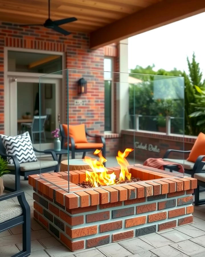 Brick Fire Pit with a Glass Wind Guard