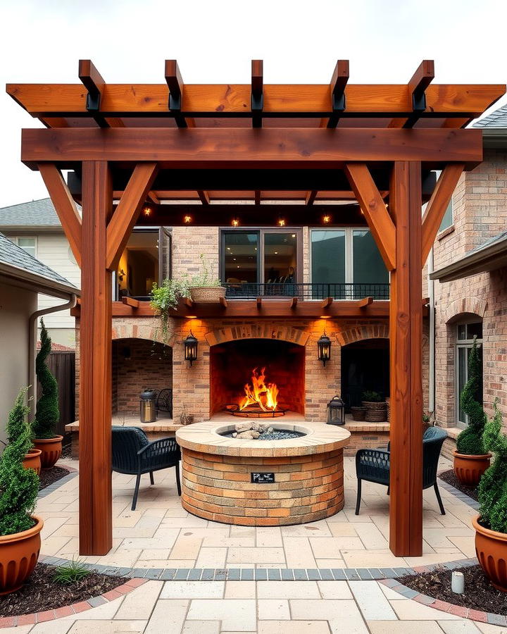 Brick Fire Pit with a Pergola