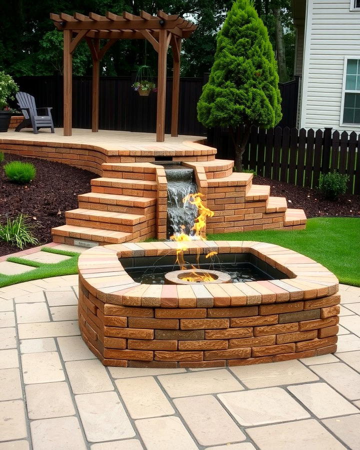 Brick Fire Pit with a Water Feature