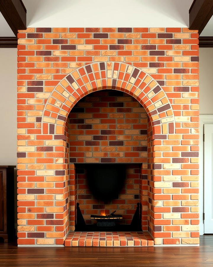 Brick Fireplace with Arched Opening