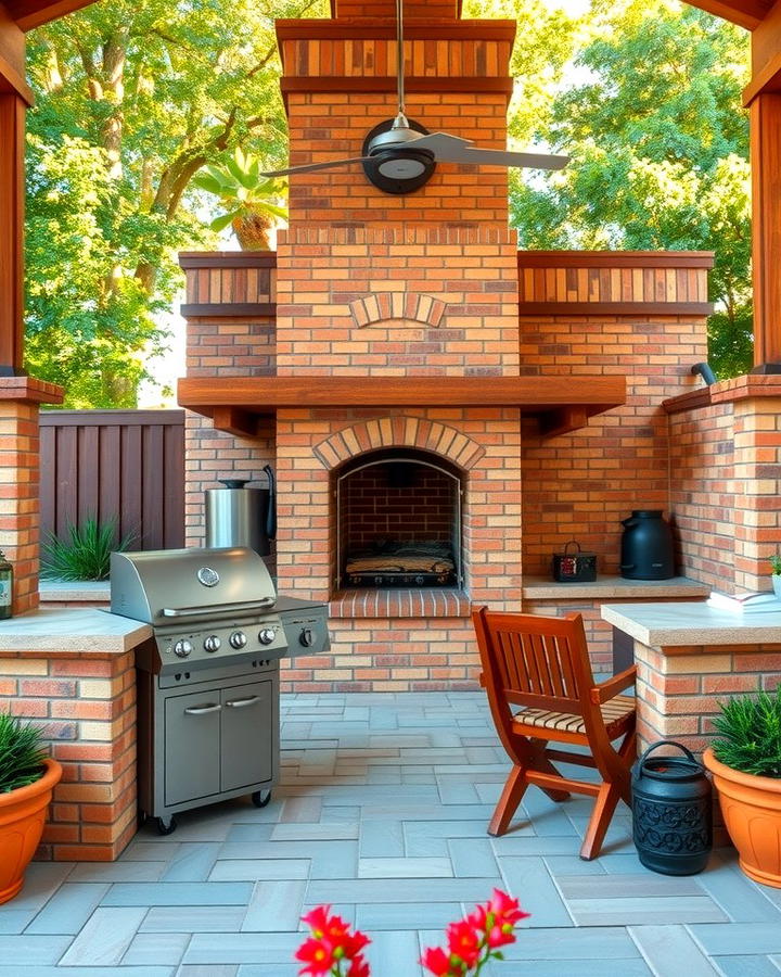 Brick Grill Station with Fireplace