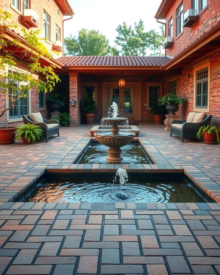 Brick Patio with Water Feature