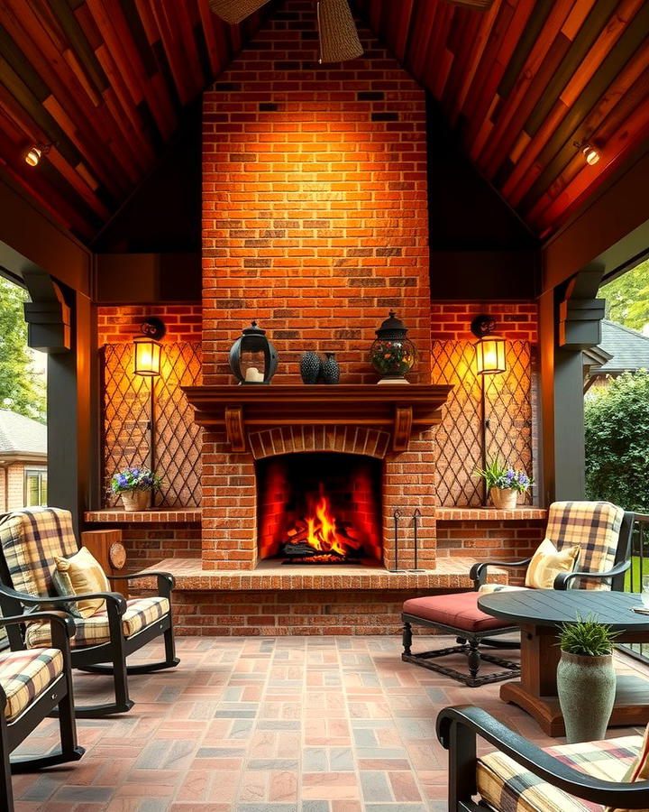 Brick Porch with Outdoor Fireplace