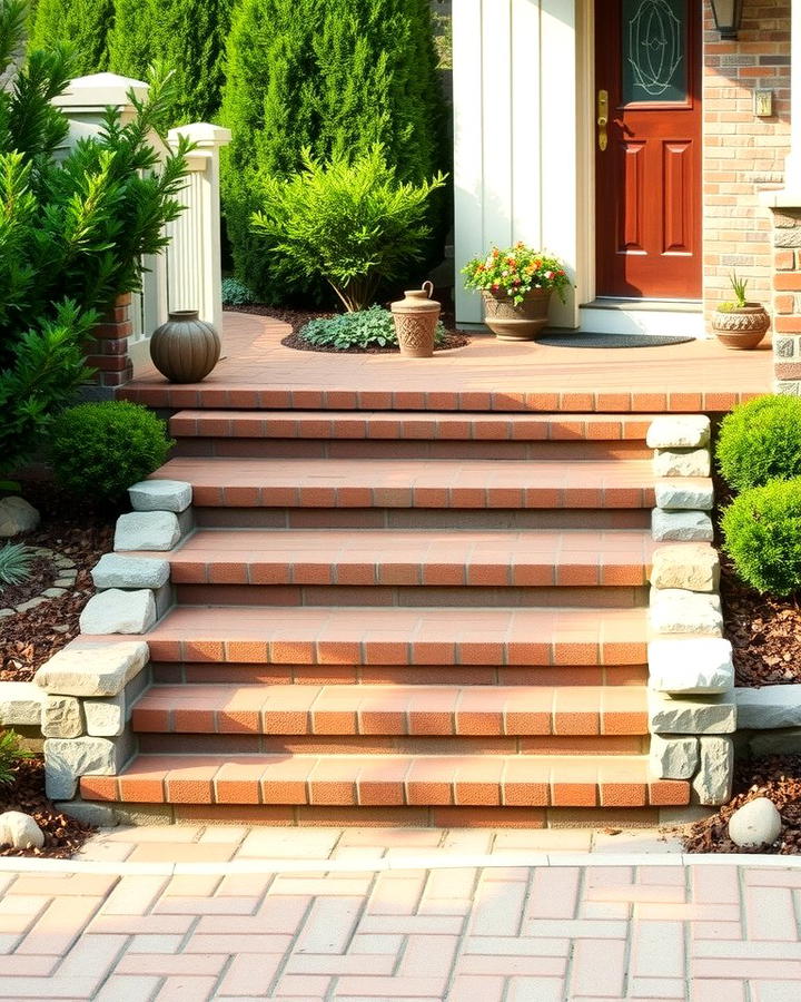 Brick Steps Framed with Landscaping Borders