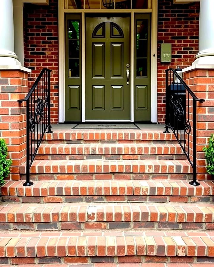 Brick Steps with Wrought Iron Railings