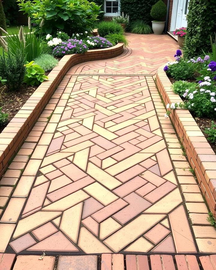 Brick Walkway with Herringbone Pattern