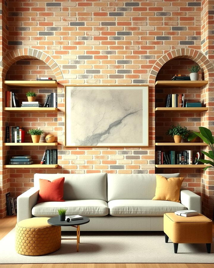 Brick Wall with Built In Shelving