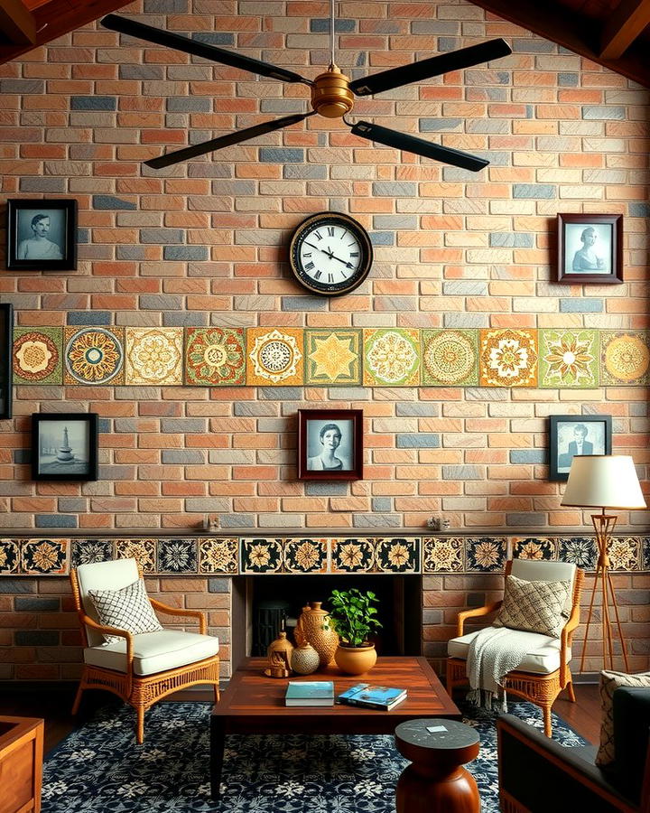 Brick Wall with Patterned Tiles