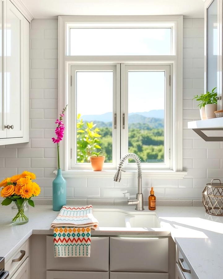 Brightening the Space with a Corner Sink Under a Window