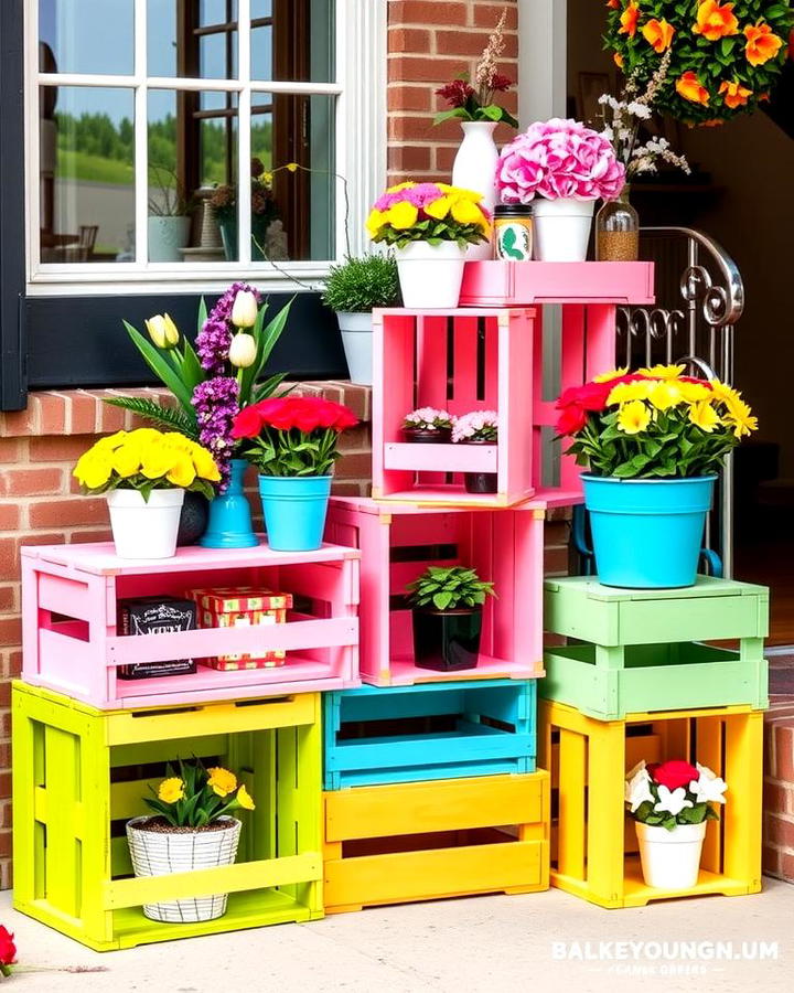 Brightly Painted Wooden Crate Display