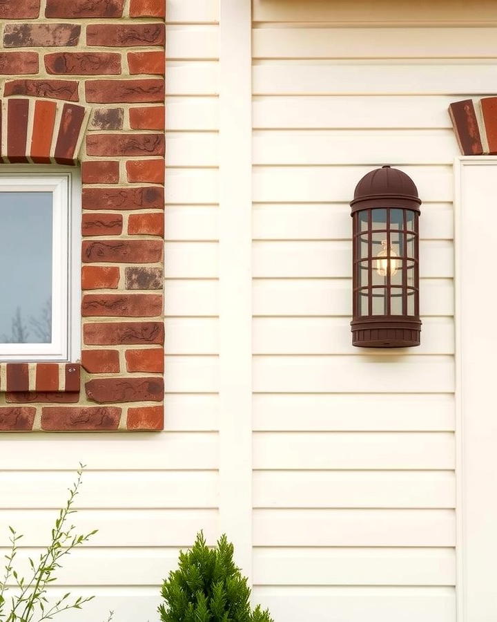 Brown Brick Accents against Cream Siding