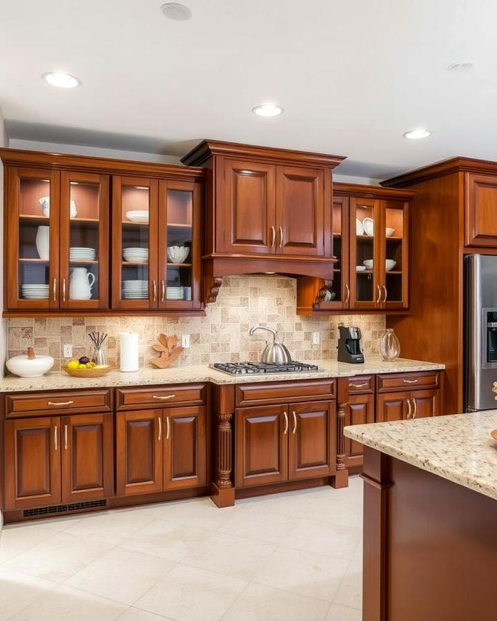 Brown Cabinets with Glass Inserts