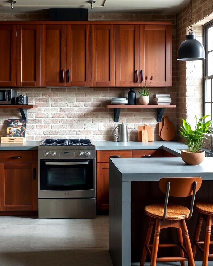 Brown Cabinets with Industrial Elements