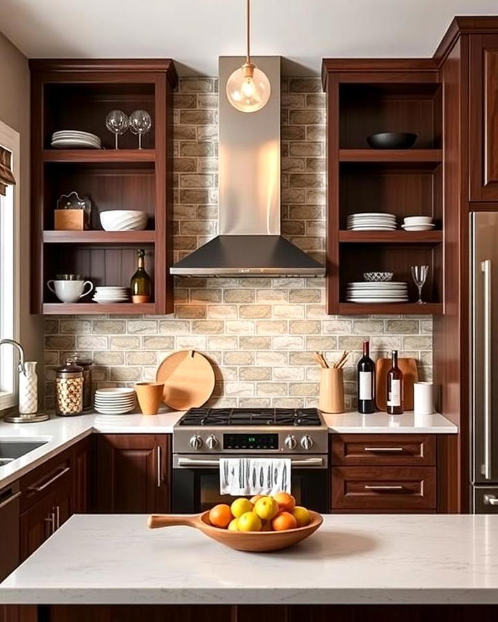 Brown Cabinets with Open Shelving