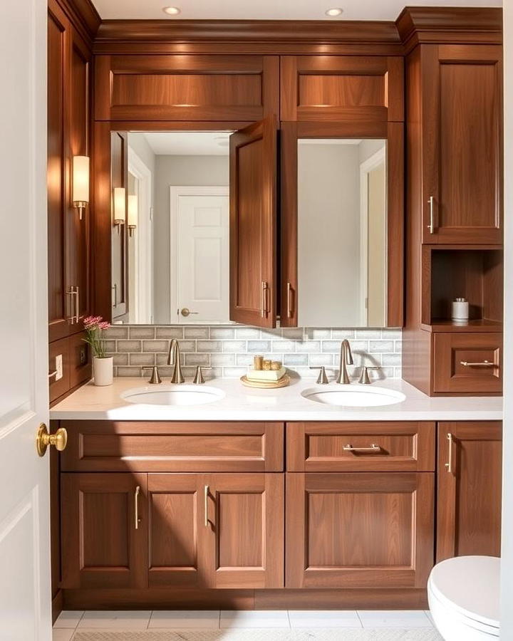 Brown Cabinets with White Countertops