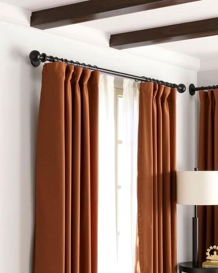 Brown Curtains with Black Rods