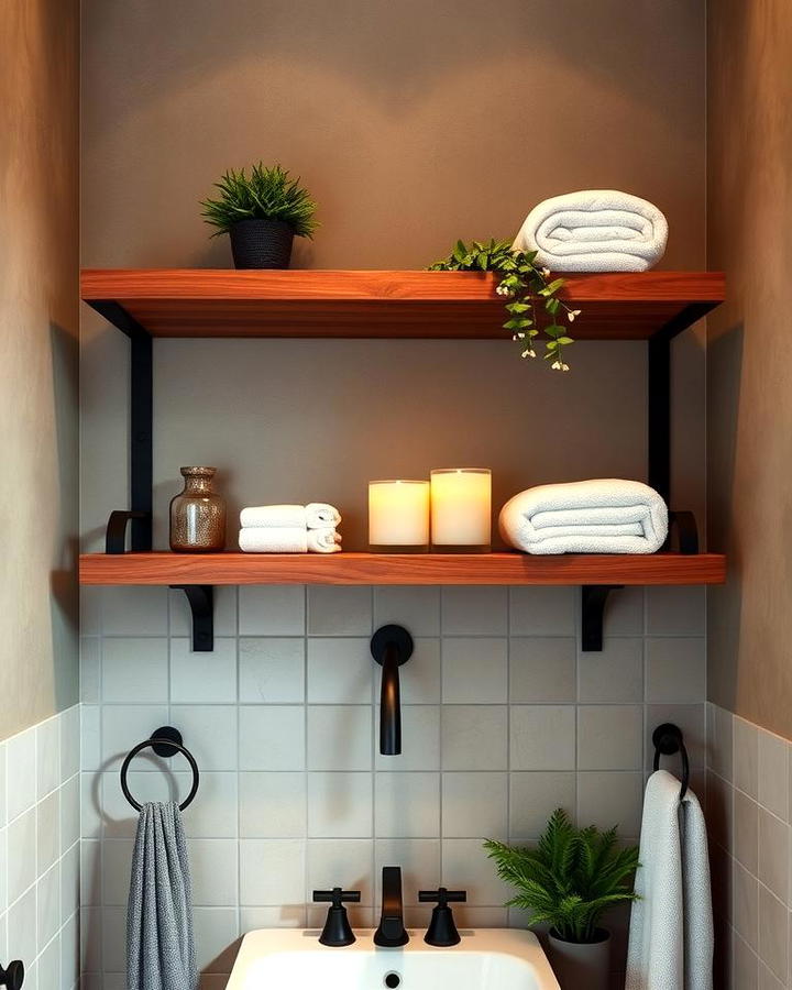 Brown Floating Shelves with Black Brackets