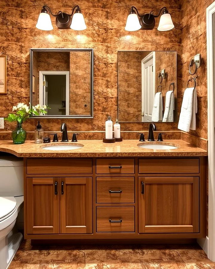 Brown Granite and Natural Wood Vanities