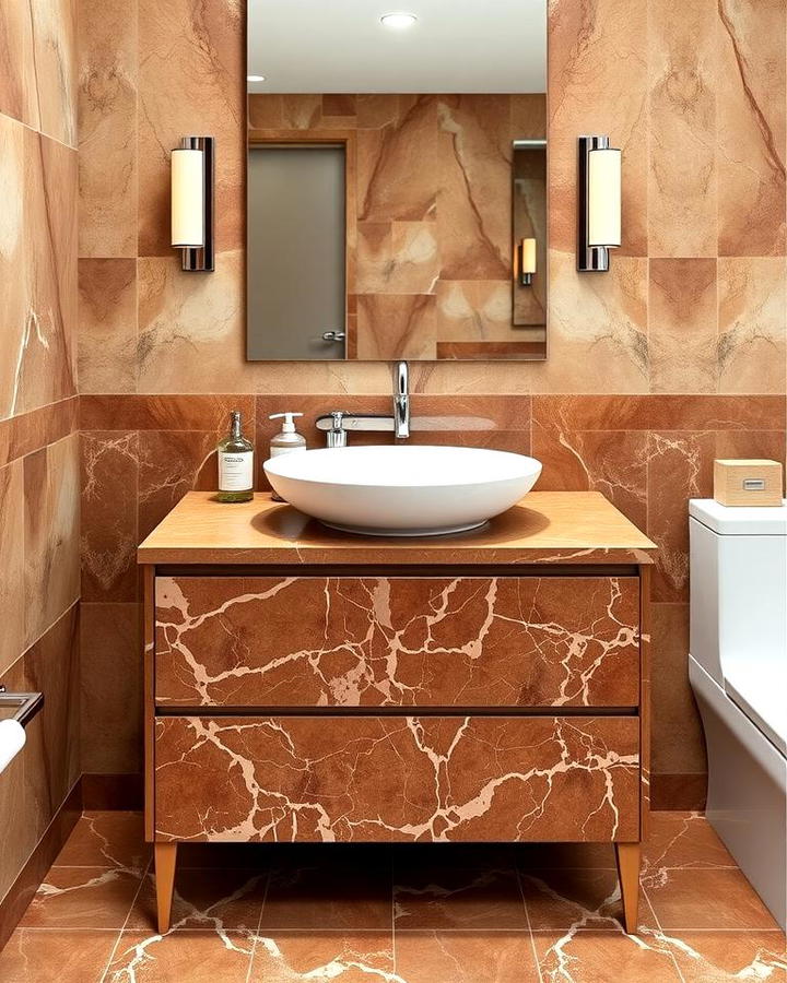 Brown Marble Vanity with White Sink