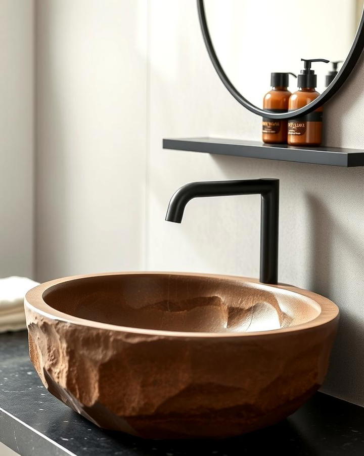 Brown Stone Basin with Black Faucet